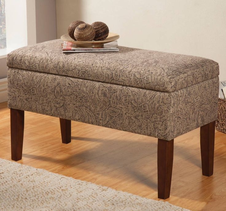 Wooden Storage Ottoman Bench
 Tan Grey Fabric Wood Storage Bench w Paisley Print