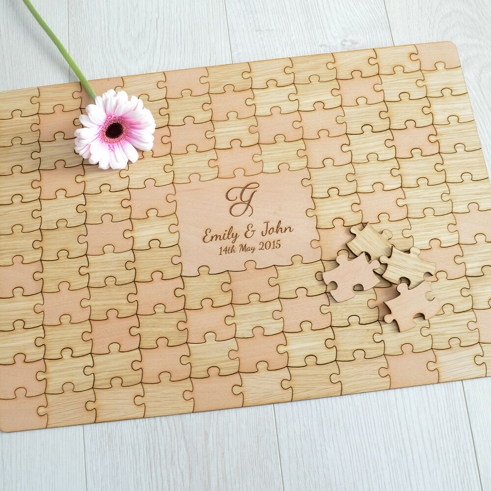 Wooden Wedding Puzzle Guest Book
 Personalised Wooden Wedding Jigsaw Puzzle Piece Guestbook