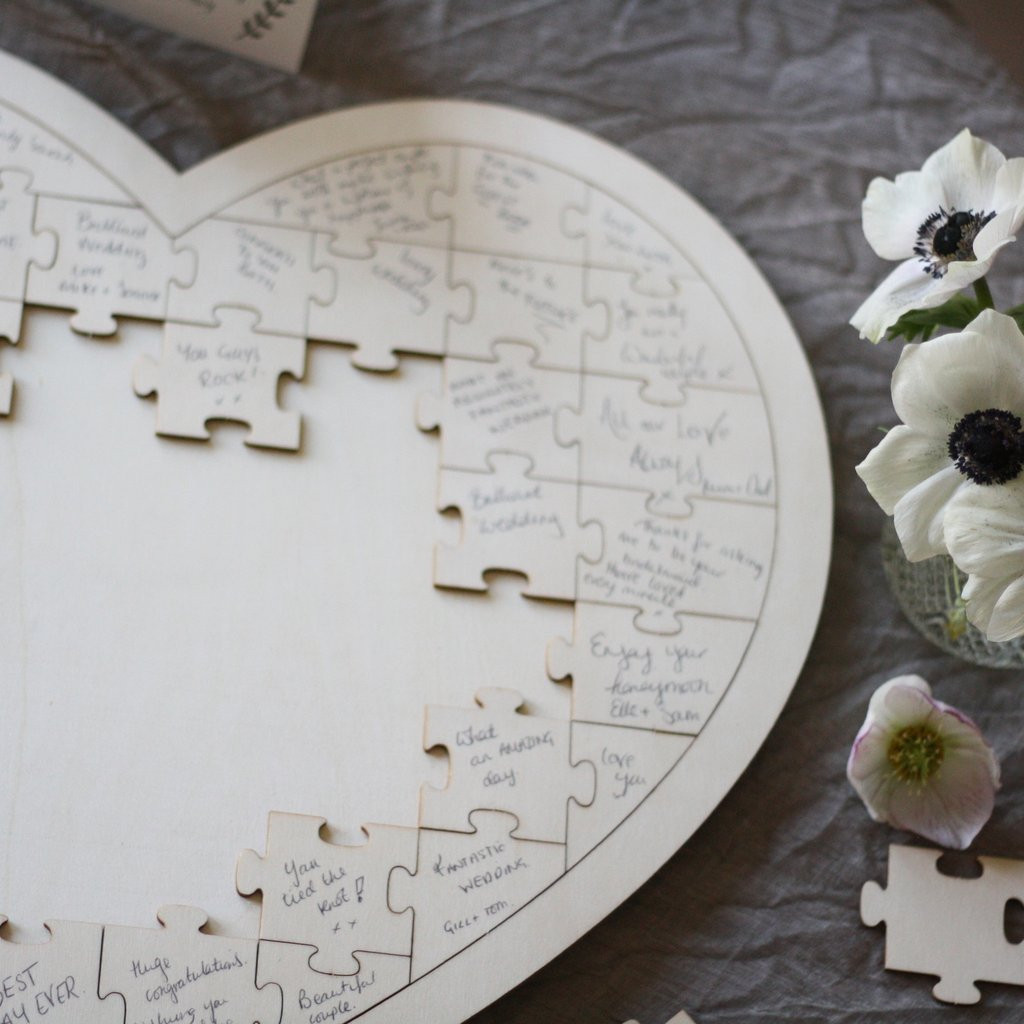 Wooden Wedding Puzzle Guest Book
 Wooden Heart Jigsaw Puzzle Wedding Guest Book The