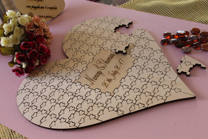 Wooden Wedding Puzzle Guest Book
 Custom Heart wedding Jigsaw Puzzle puzzle wedding