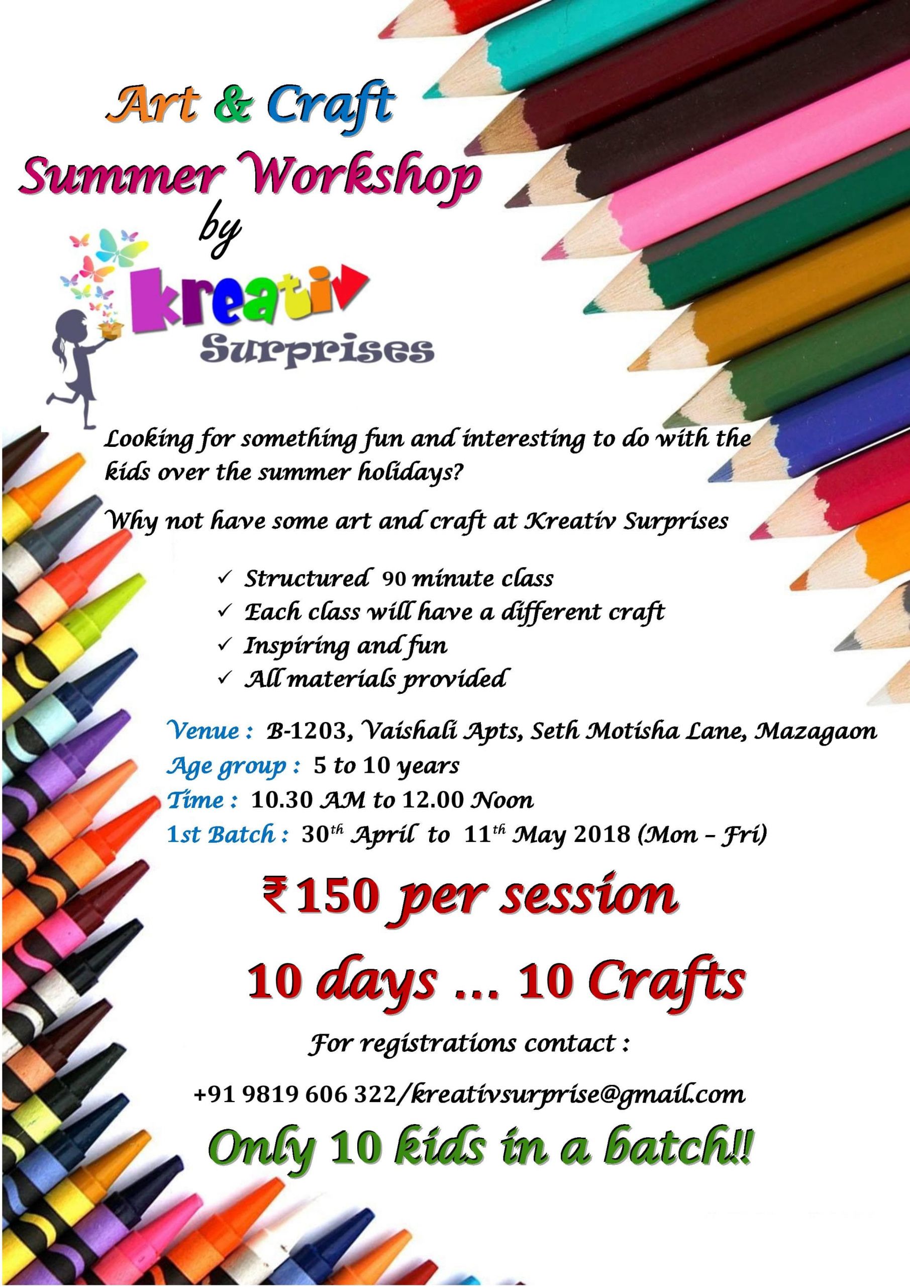 Workshop Ideas For Adults
 Art and Craft Workshop by Kreativ Surprises