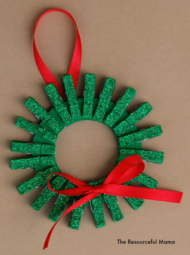 Wreath Craft For Kids
 Mini Clothespin Christmas Wreath Ornament for Kids