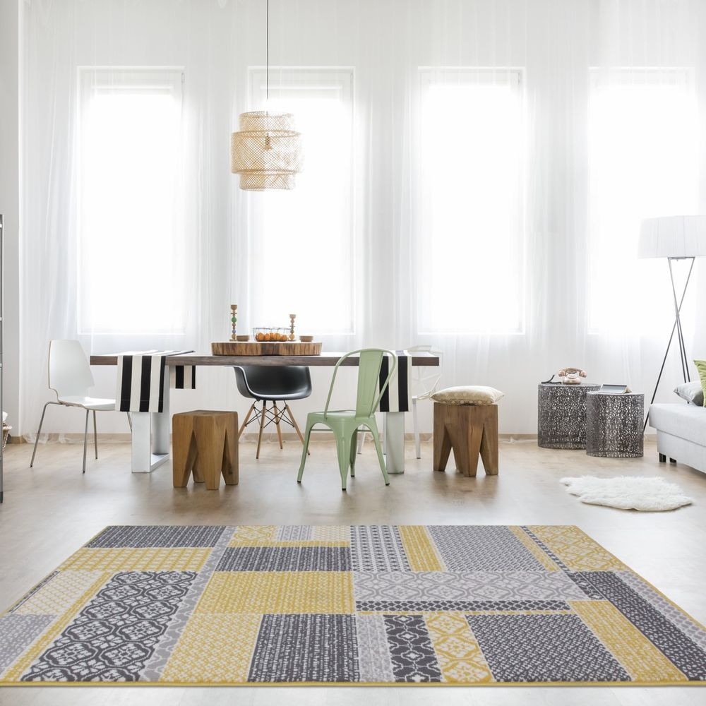Yellow Rugs For Living Room
 Ochre Mustard Yellow Gold Patchwork Squares Pattern Living