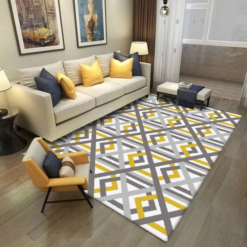 Yellow Rugs For Living Room
 Nordic Style Geometric Yellow Grey Pattern Carpets Living