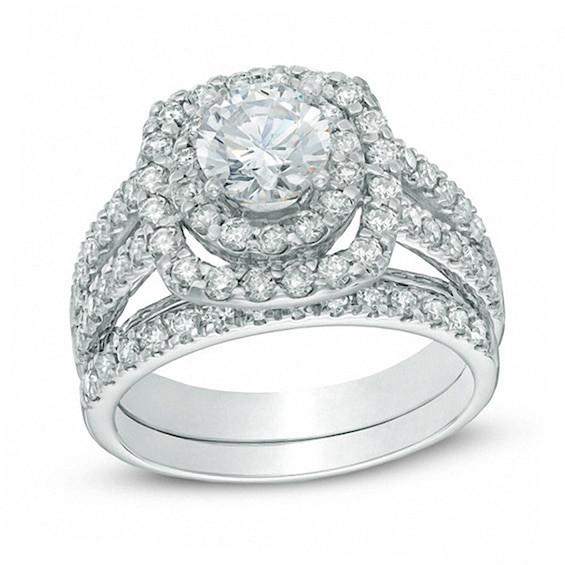 Zales Diamond Wedding Rings
 2 1 5 CT T W Diamond Double Frame Bridal Set in 14K