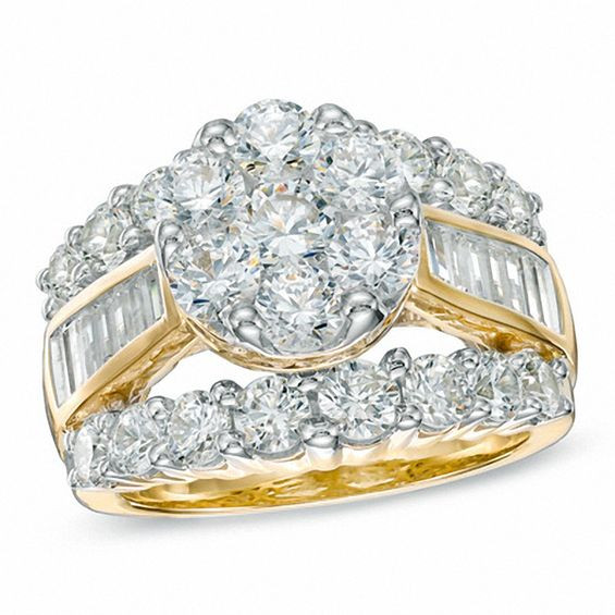 Zales Diamond Wedding Rings
 4 CT T W Diamond Cluster Engagement Ring in 14K Gold