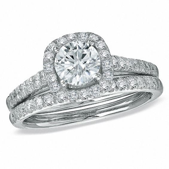Zales Diamond Wedding Rings
 1 3 4 CT T W Diamond Framed Bridal Set in 14K White Gold