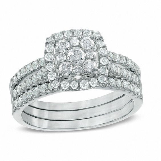 Zales Diamond Wedding Rings
 1 CT T W posite Diamond Frame Bridal Set in 10K White
