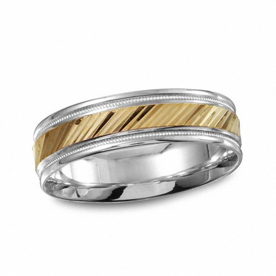 Zales Wedding Band
 Men s 6 0mm Diagonal Etched Wedding Band in 10K Two Tone