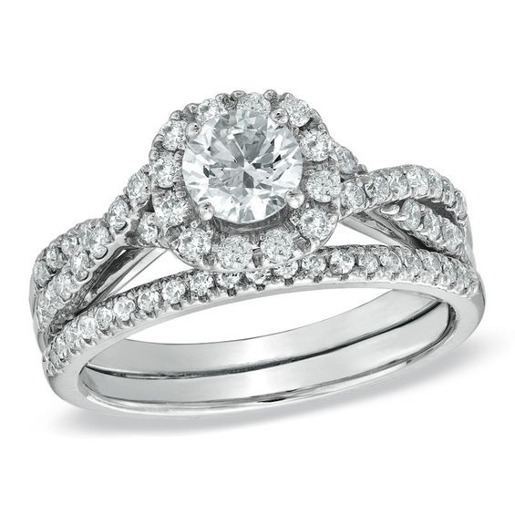 Zales Wedding Ring Sets
 1 1 10 CT T W Diamond Frame Twist Bridal Set in 14K