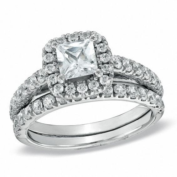 Zales Wedding Ring Sets
 1 3 4 CT T W Princess Cut Diamond Frame Bridal Set in