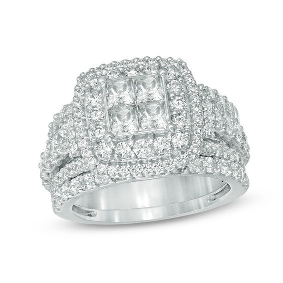 Zales Wedding Ring Sets
 2 3 4 CT T W Quad Princess Cut Diamond Frame Three Piece