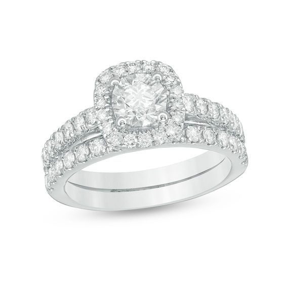 Zales Wedding Ring Sets
 1 CT T W Diamond Frame Bridal Set in 14K White Gold