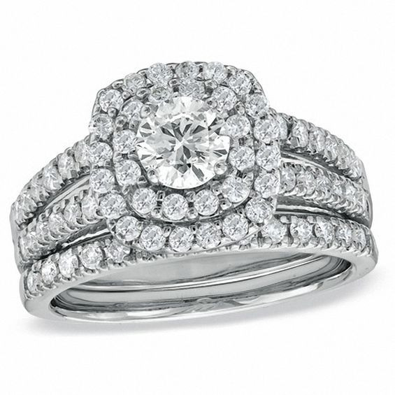 Zales Wedding Ring Sets
 1 1 2 CT T W Diamond Double Frame Bridal Set in 14K
