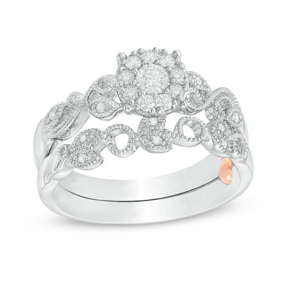 Zales Wedding Ring Sets
 1 3 CT T W Diamond Frame Vine Shank Vintage Style