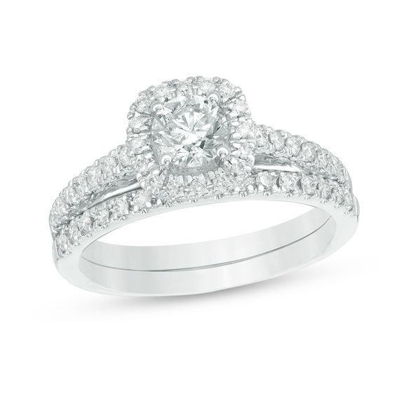 Zales Wedding Ring Sets
 2 CT T W Diamond Frame Bridal Set in 14K White Gold