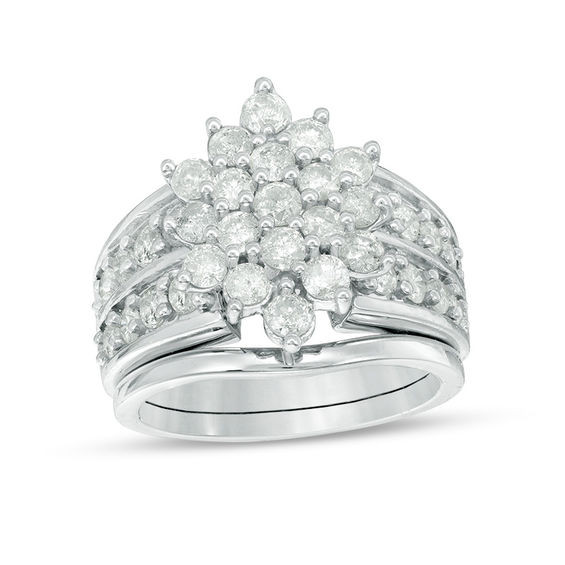 Zales Wedding Ring Sets
 2 1 8 CT T W posite Diamond Marquise Sunburst Bridal