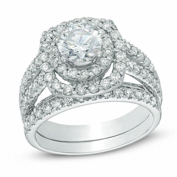 Zales Wedding Ring Sets
 2 1 5 CT T W Diamond Double Frame Bridal Set in 14K