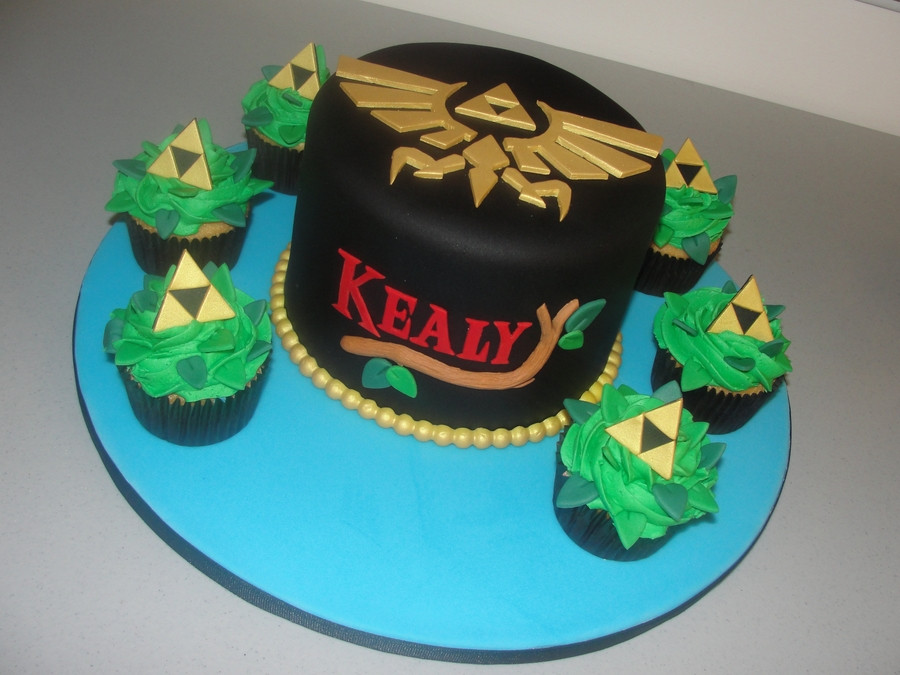 Zelda Birthday Cake
 Legend Zelda Cake & Triforce Cupcakes CakeCentral