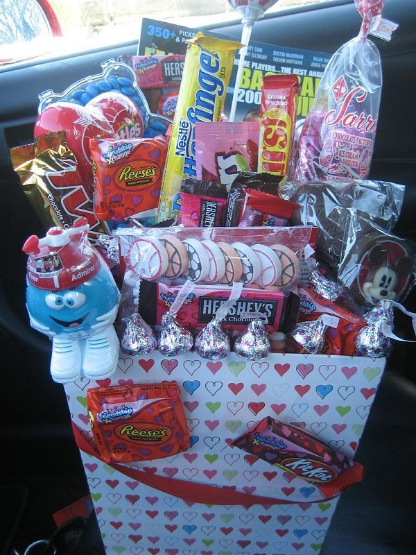 Candy Gift Baskets For Valentines Day
 Candy basket for Valentines Day Use skewers to hold candy
