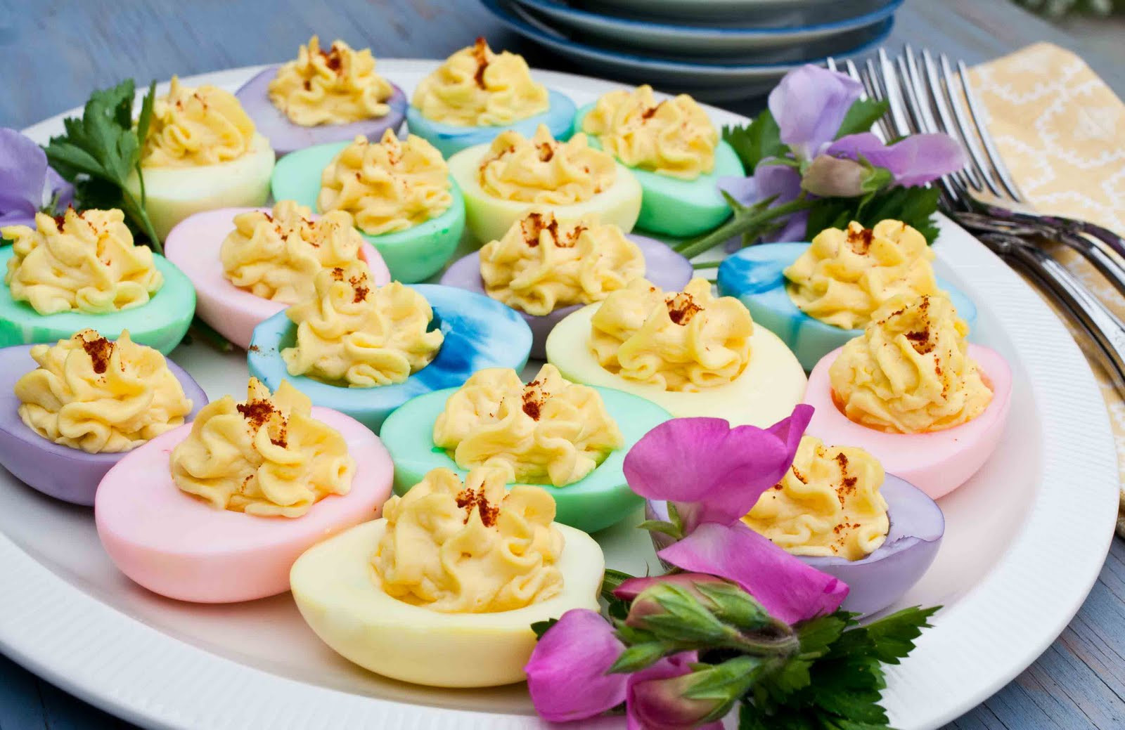 Colored Easter Deviled Eggs
 For the Love of Food Colored Deviled Eggs