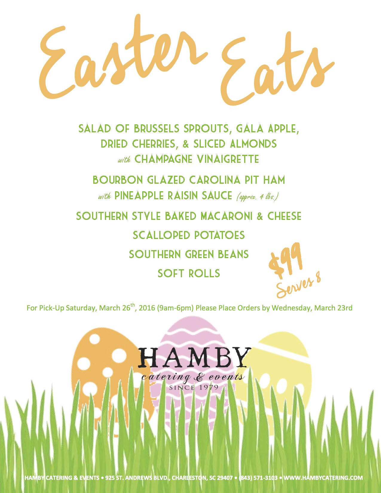 Easter Dinner Catering Elegant Hamby S 2016 Easter Menu