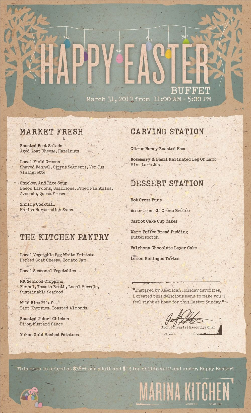 Easter Dinner Catering
 Easter Menu at Marina Kitchen in San Diego easter menu
