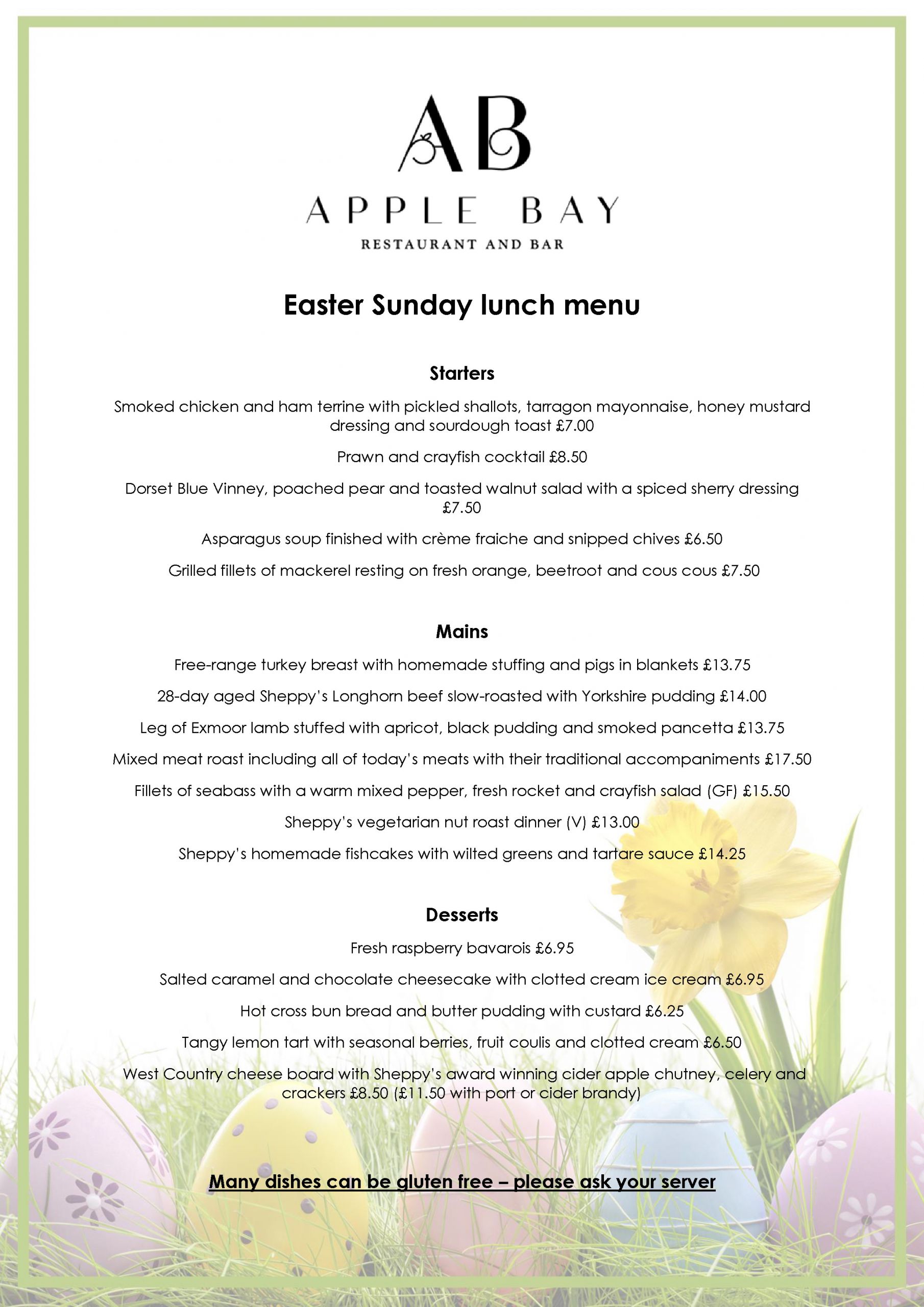 Easter Sunday Dinner Restaurants
 Easter Sunday at The Apple Bay Restaurant