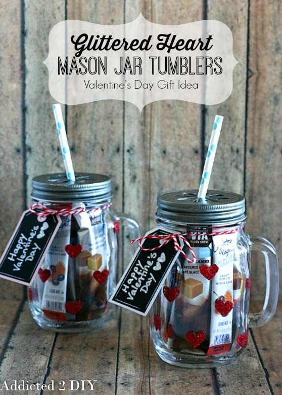 Mason Jar Valentine Gift Ideas
 Glittered Heart Mason Jar Tumblers