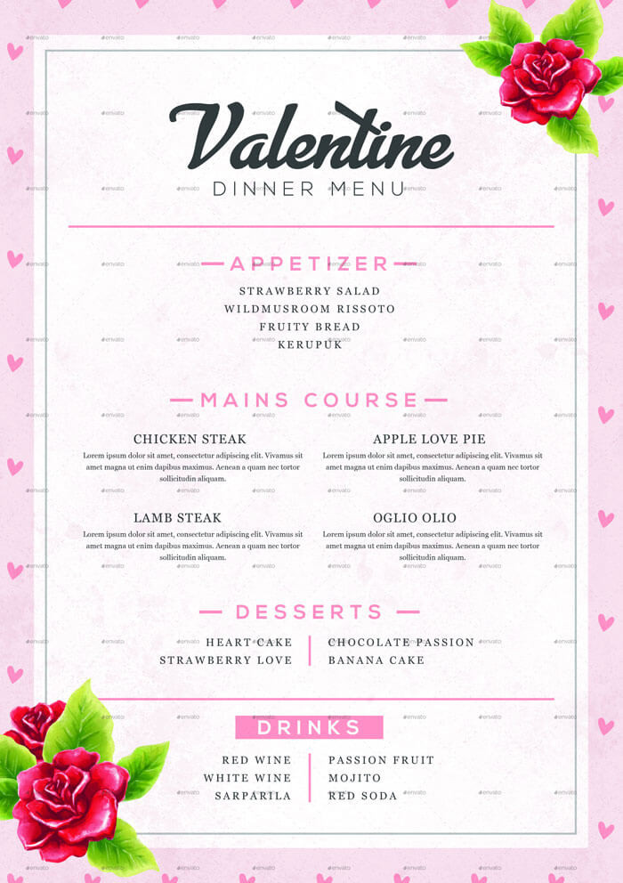 Valentine Day Dinner Menu
 Valentine s Day Menu Templates 10 Menu Design in PSD
