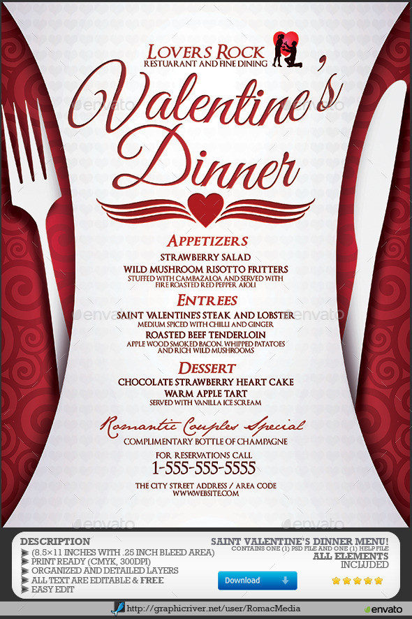 Valentine Dinner Menu
 Valentine s Dinner Menu by RomacMedia