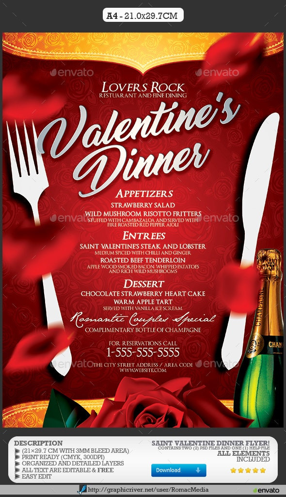 Valentine Dinner Menu
 Valentine s Day Dinner Menu by RomacMedia