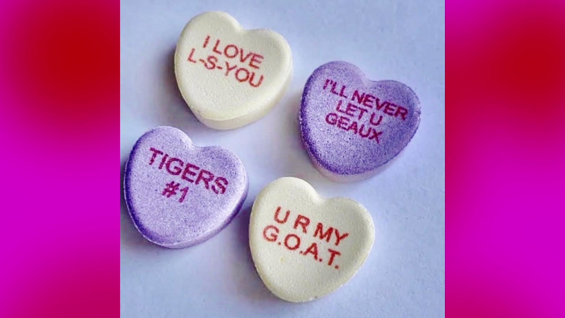 Valentines Day Candy Sayings
 NOLA Candy Hearts with sweet sayings for Valentine’s Day