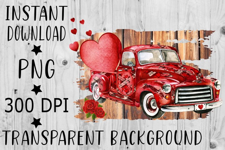 Valentines Day Design
 Red Plaid Truck Valentines Day Sublimation PNG