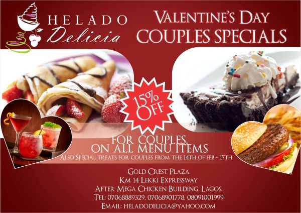Valentines Day Food Specials
 Enjoy Valentine s Day Couples Specials at Helado Delicia
