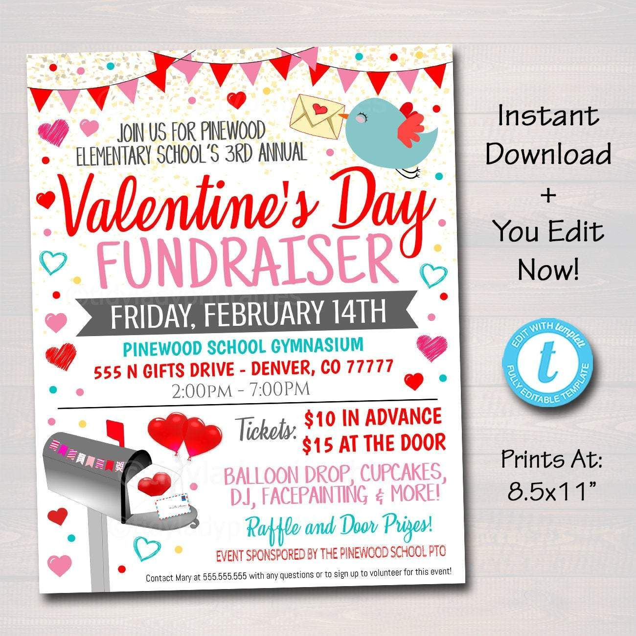 Valentines Day Fundraising Ideas
 Valentine s Day Fundraiser Flyer Printable Template