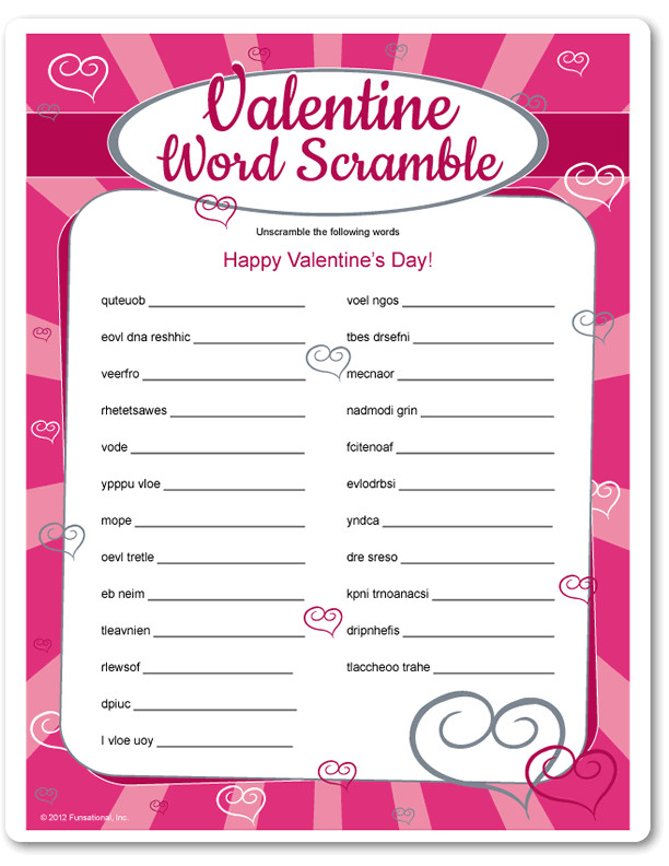 Valentines Day Party Games For Adults
 Valentine s Day Word Scramble Printable Game