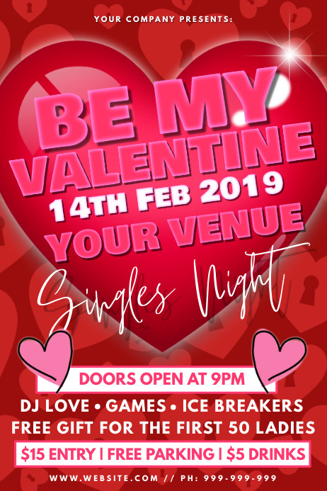 Valentines Day Single Party
 Valentines Day Singles Party Poster Template